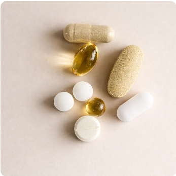 Assorted supplement capsules and tablets